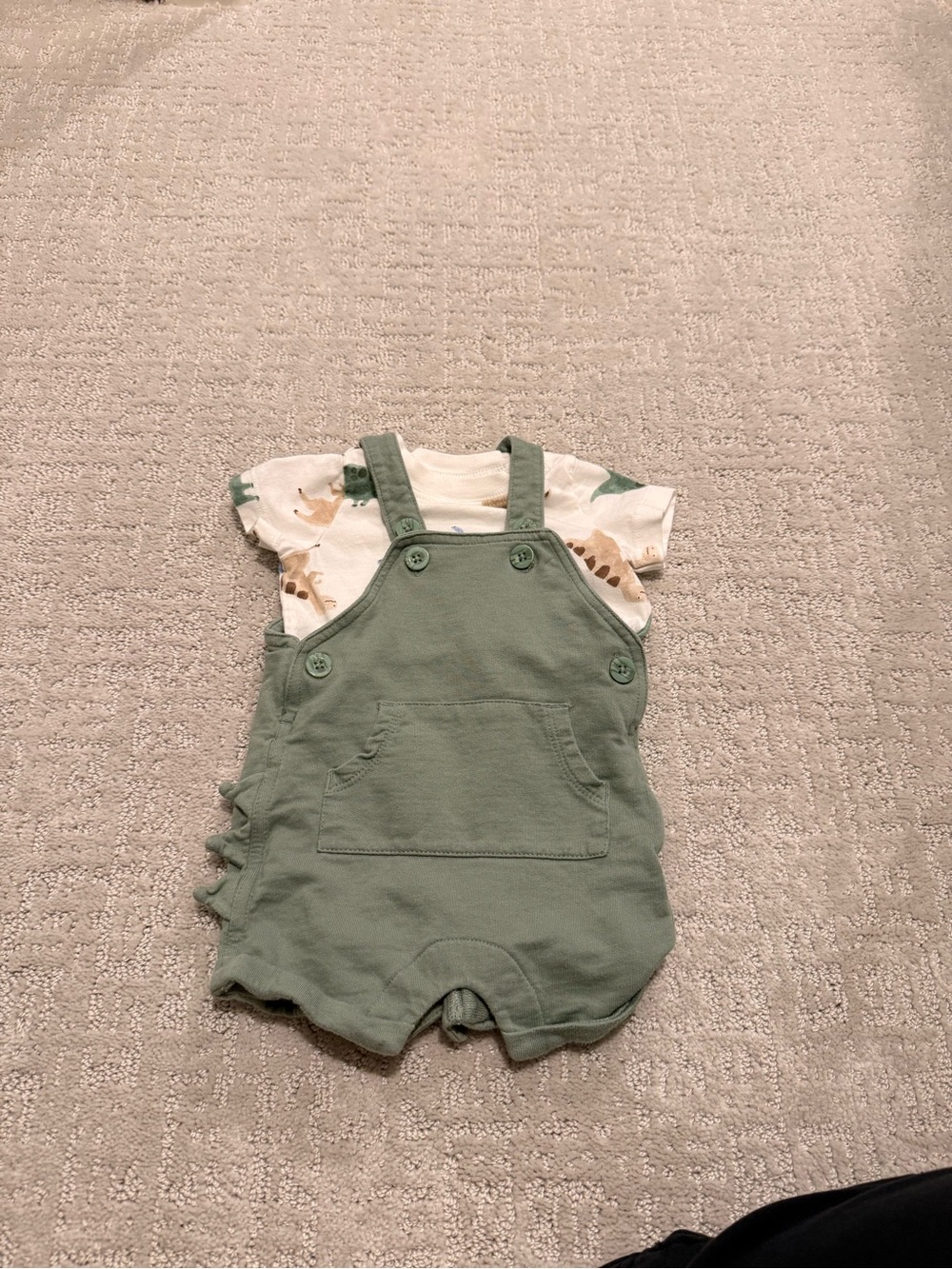 Carter's Sage Green Cotton Overall Romper with Dino Tee